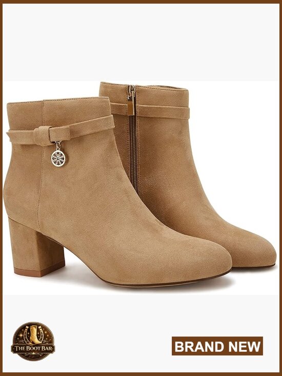 Shoes - Chunky Block Heel Ankle Boots with Side Zipper Vintage Tie Knot Booties